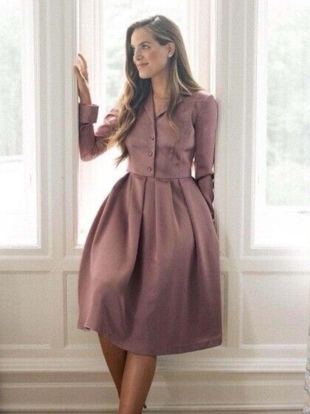 Gal Meets Glam Rose-Mauve Button-Front Midi Dress